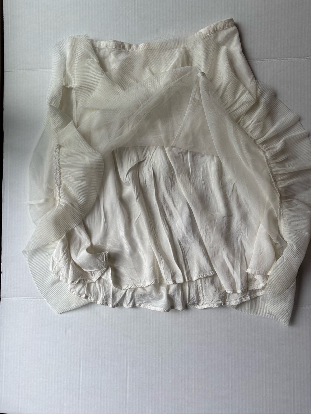 Cream ivory midi tulle skirt sheer overlay lace trim boho fairycore romantic - Picture 2 of 9